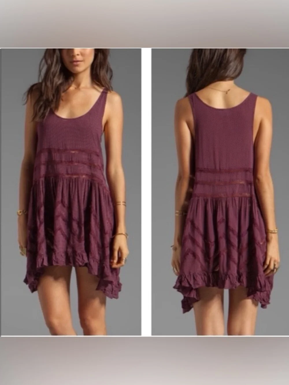 Free People Voile Trapeze Slip Mini Dress in Burgundy Polka Dot, Size XS
